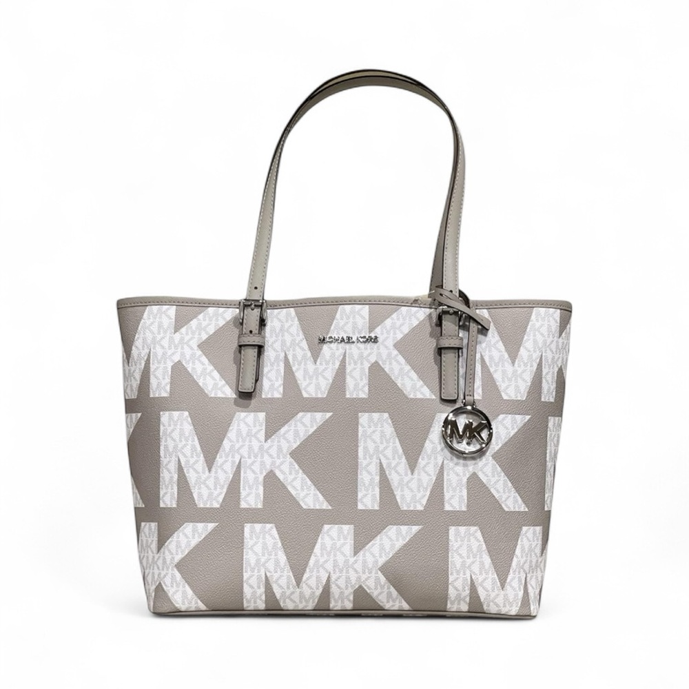 Michael Kors Gray and White Signature Jet set Tote Bag silver hardware - Picture 6 of 7